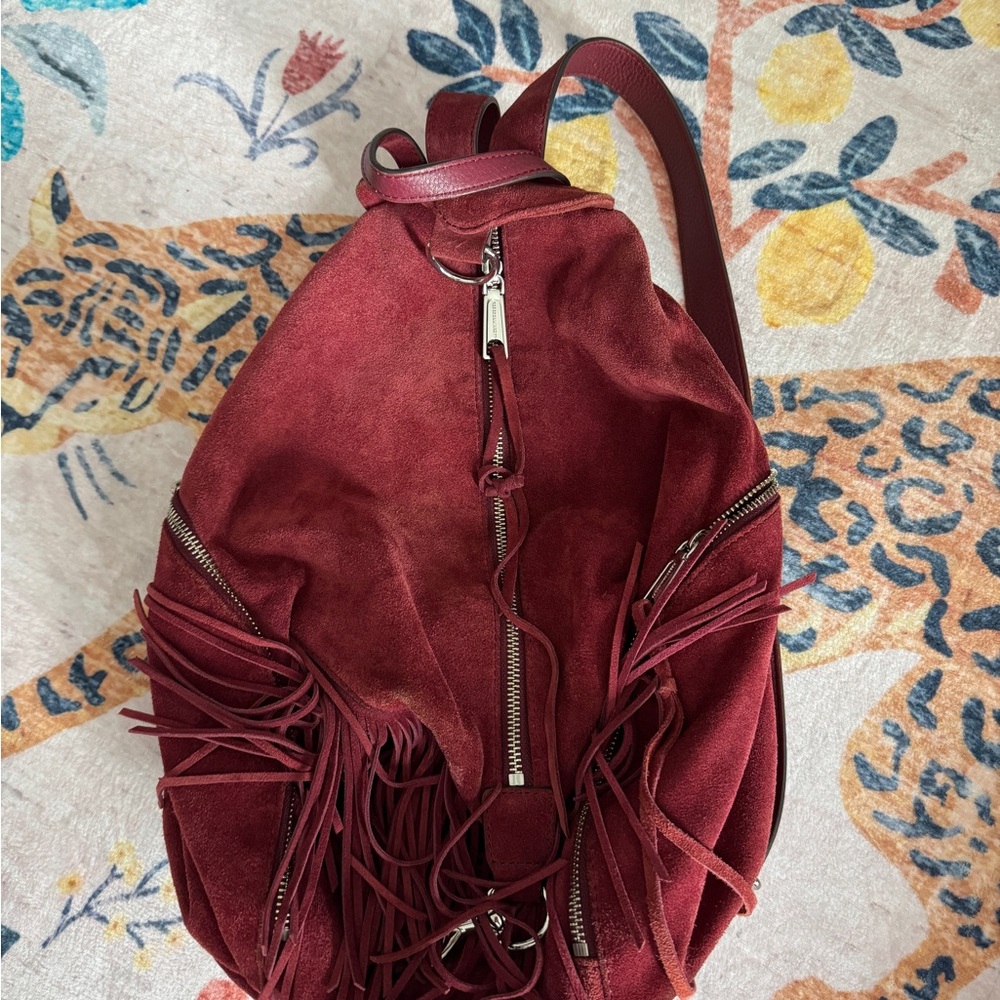 Fringed Suede Backpack - Burgundy